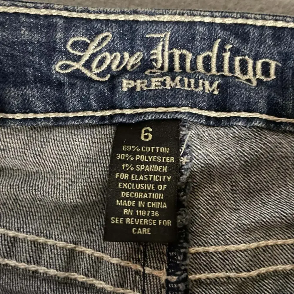 Y2k Love Indigo Women's Boot Cut Jeans with Embroidered Back Pockets Size 6